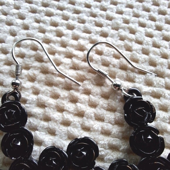 Black Metal Rose Cross Goth Punk Grunge Large Dangle Earrings Y2K Era - Picture 4 of 7